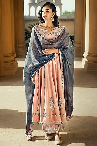 Pink Embroidered Anarkali Set by Matsya