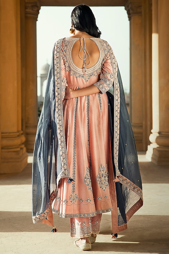 Pink Embroidered Wedding Anarkali Set by Matsya at Pernia's Pop Up Shop