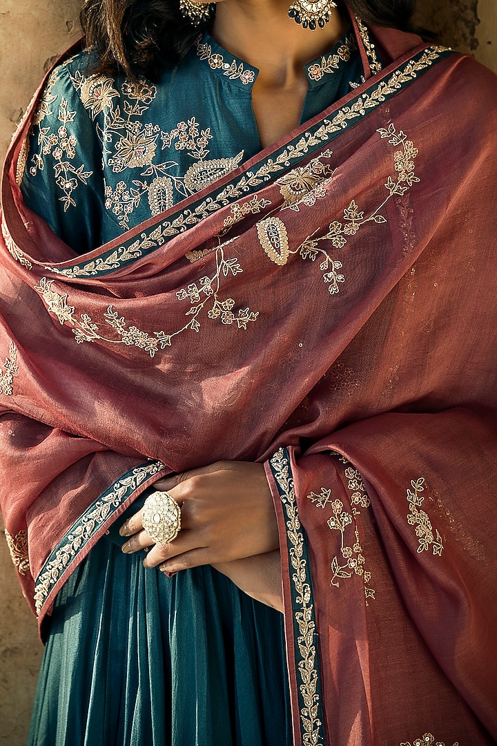 Blue Embroidered Wedding Anarkali Set by Matsya at Pernia's Pop Up Shop