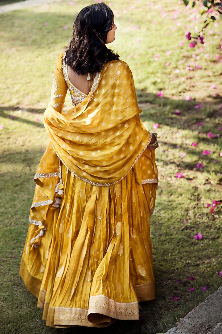 Yellow Zardosi Wedding Lehenga Set by Matsya at Pernia's Pop Up Shop