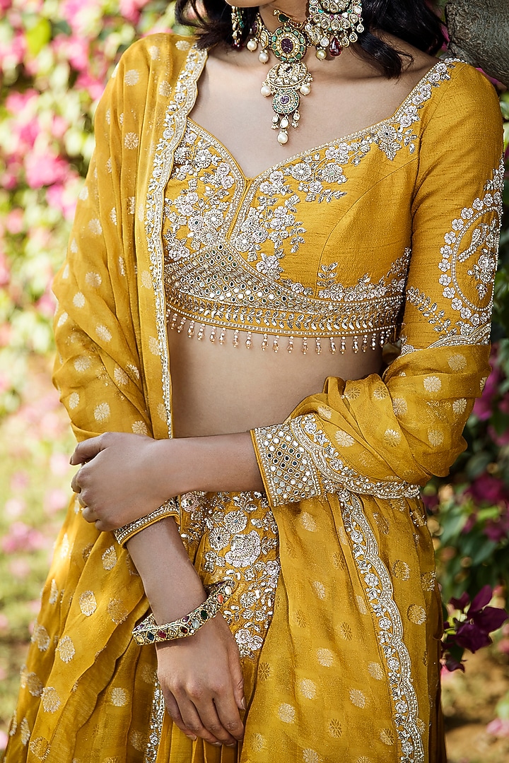 Yellow Zardosi Wedding Lehenga Set by Matsya at Pernia's Pop Up Shop