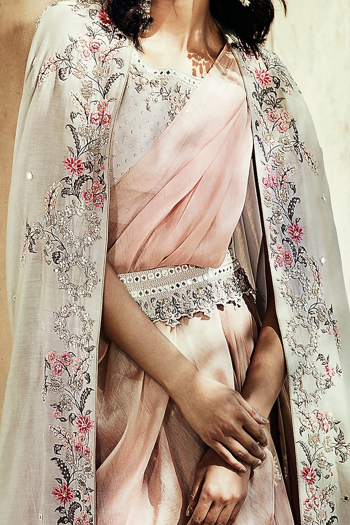 Rose Pink Skirt Set With Banarasi Motifs by Matsya at Pernia's Pop Up Shop