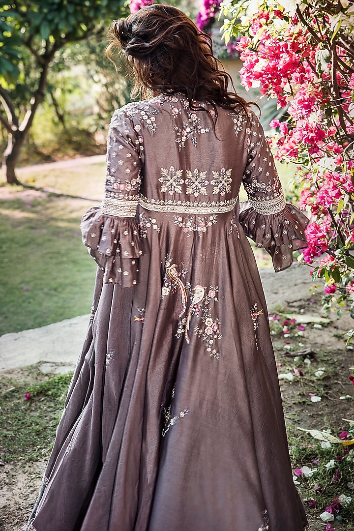 Burnt Rose Skirt Set With Floral Cape by Matsya at Pernia's Pop Up Shop