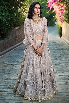 Ivory Embroidered Lehenga Set by Matsya-SEQUINS