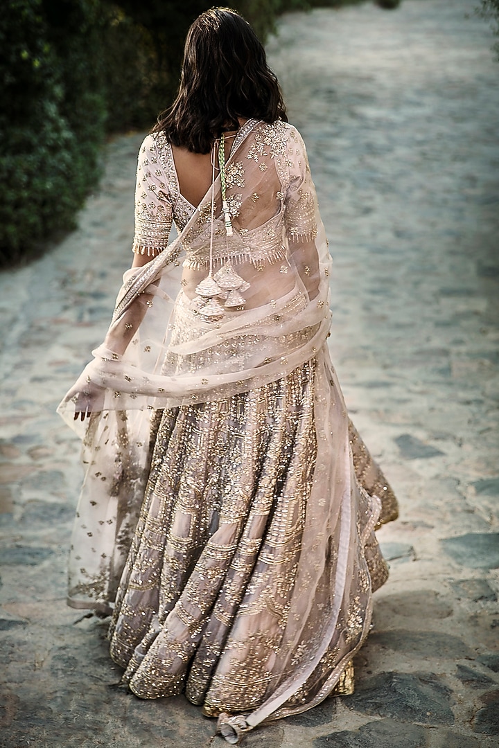 Ivory Embroidered Bridal Lehenga Set by Matsya at Pernia's Pop Up Shop