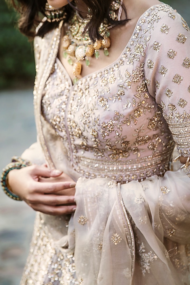 Ivory Embroidered Bridal Lehenga Set by Matsya at Pernia's Pop Up Shop