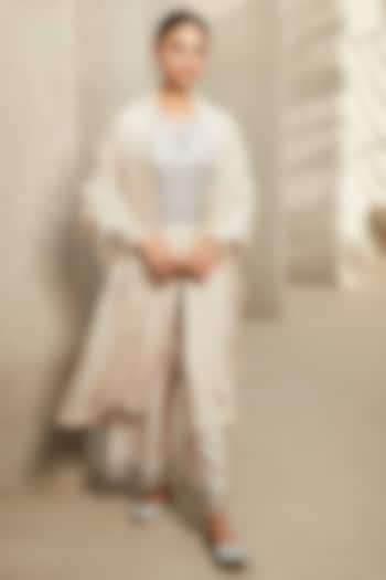 Ivory Bemberg Silk Embroidered Kurta Set by Matsya at Pernia's Pop Up Shop