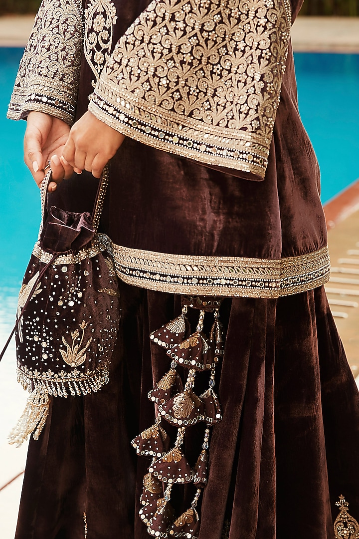 Wine Embellished Bridal Sharara Set by Matsya at Pernia's Pop Up Shop