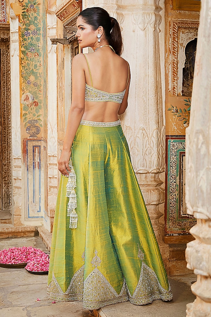 Green & Gold Embellished Bridal Sharara Set by Matsya at Pernia's Pop Up Shop