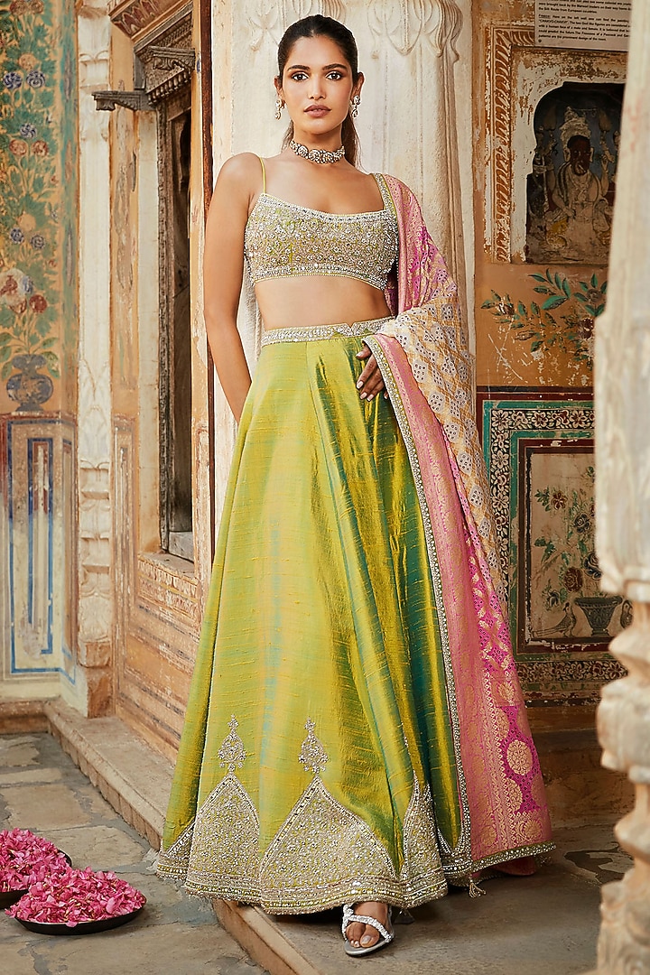 Green & Gold Embellished Bridal Sharara Set by Matsya at Pernia's Pop Up Shop