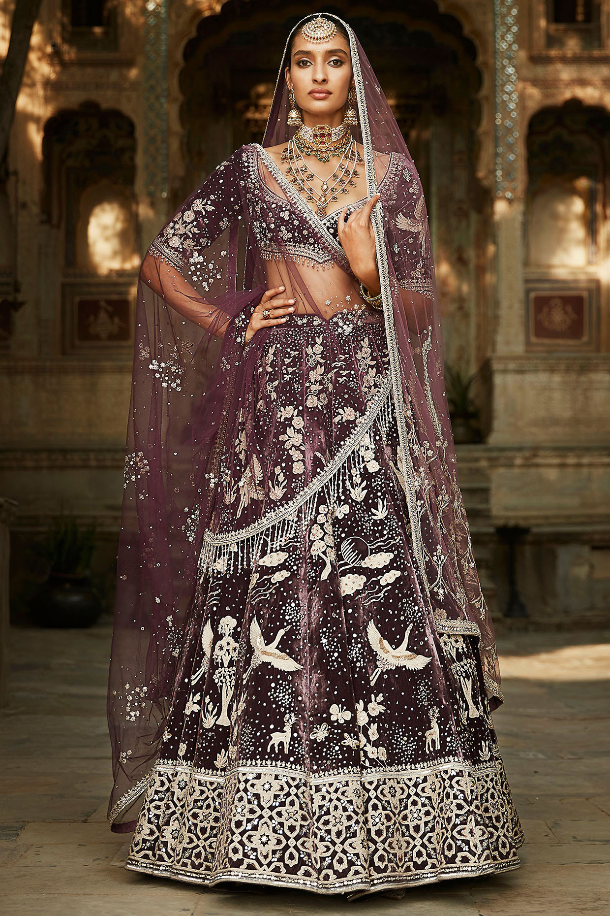 Embroidered Velvet Lehenga Choli Online | Bagtesh Fashion