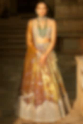 Yellow Velvet Embroidered Bridal Lehenga Set by Matsya at Pernia's Pop Up Shop