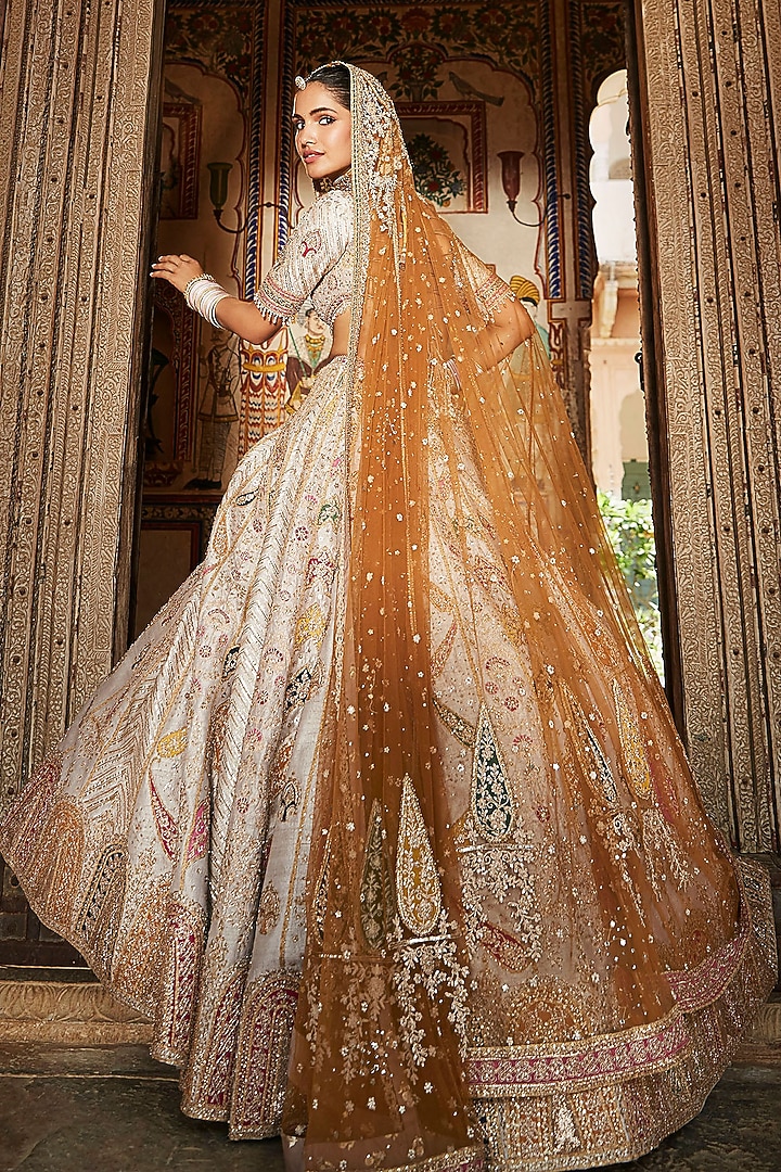 Ivory Nakshi Embroidered Bridal Lehenga Set by Matsya at Pernia's Pop Up Shop