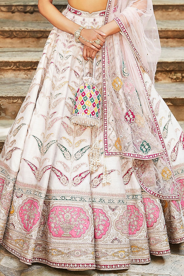 Ivory Mirror Embroidered Bridal Lehenga Set by Matsya at Pernia's Pop Up Shop