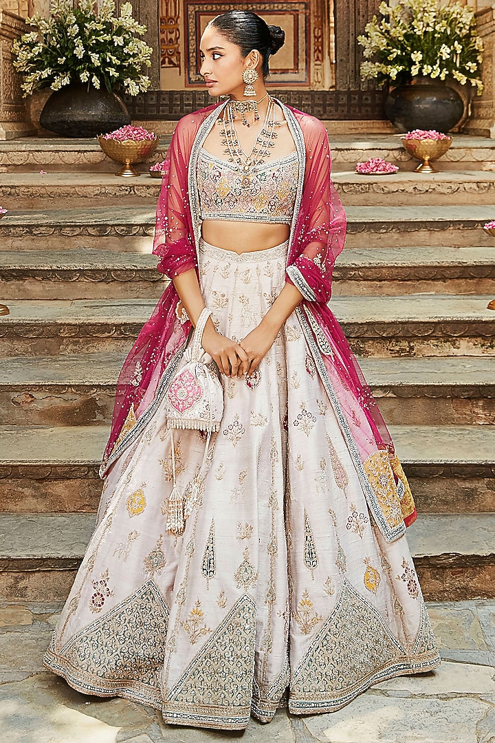 Ivory Gota Embroidered Bridal Lehenga Set by Matsya at Pernia's Pop Up Shop