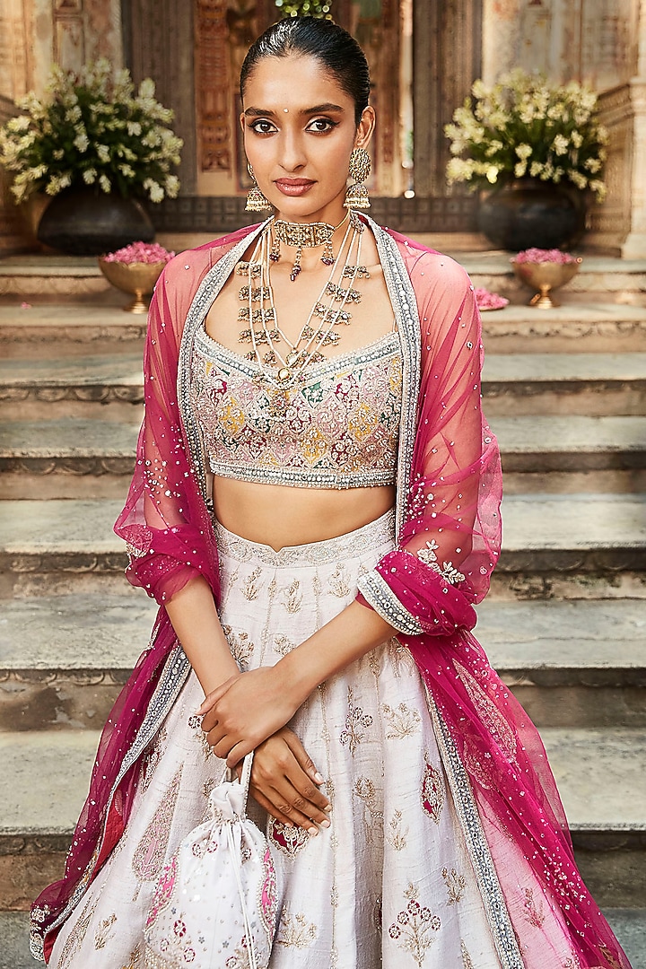 Ivory Gota Embroidered Bridal Lehenga Set by Matsya at Pernia's Pop Up Shop