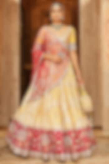 Yellow Silk Embroidered Bridal Lehenga Set by Matsya at Pernia's Pop Up Shop