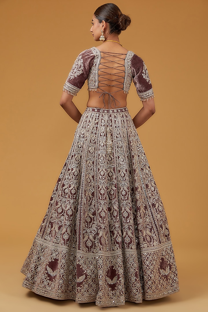 Grey Velvet & Net Dori Embroidered Bridal Lehenga Set by Matsya at Pernia's Pop Up Shop