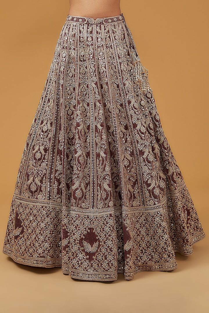 Grey Velvet & Net Dori Embroidered Bridal Lehenga Set by Matsya at Pernia's Pop Up Shop