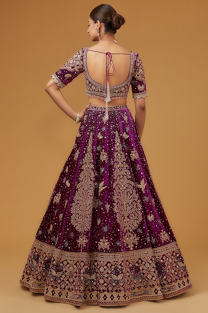 Rani Pink Velvet & Net Dori Hand Embroidered Bridal Lehenga Set by Matsya at Pernia's Pop Up Shop