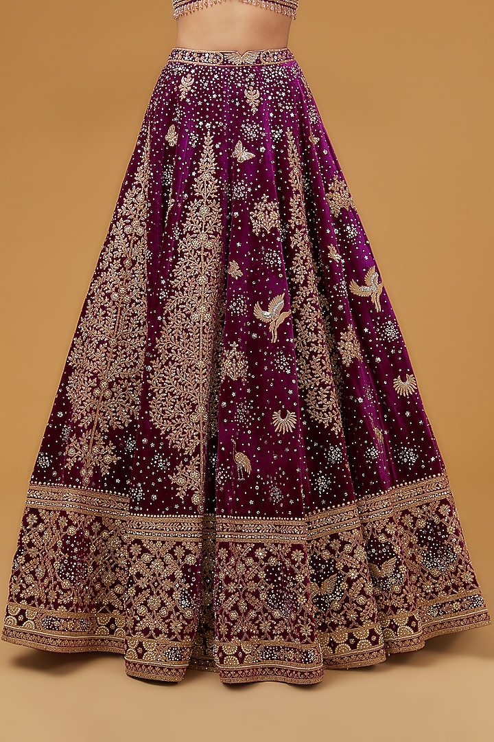 Rani Pink Velvet & Net Dori Hand Embroidered Bridal Lehenga Set by Matsya at Pernia's Pop Up Shop