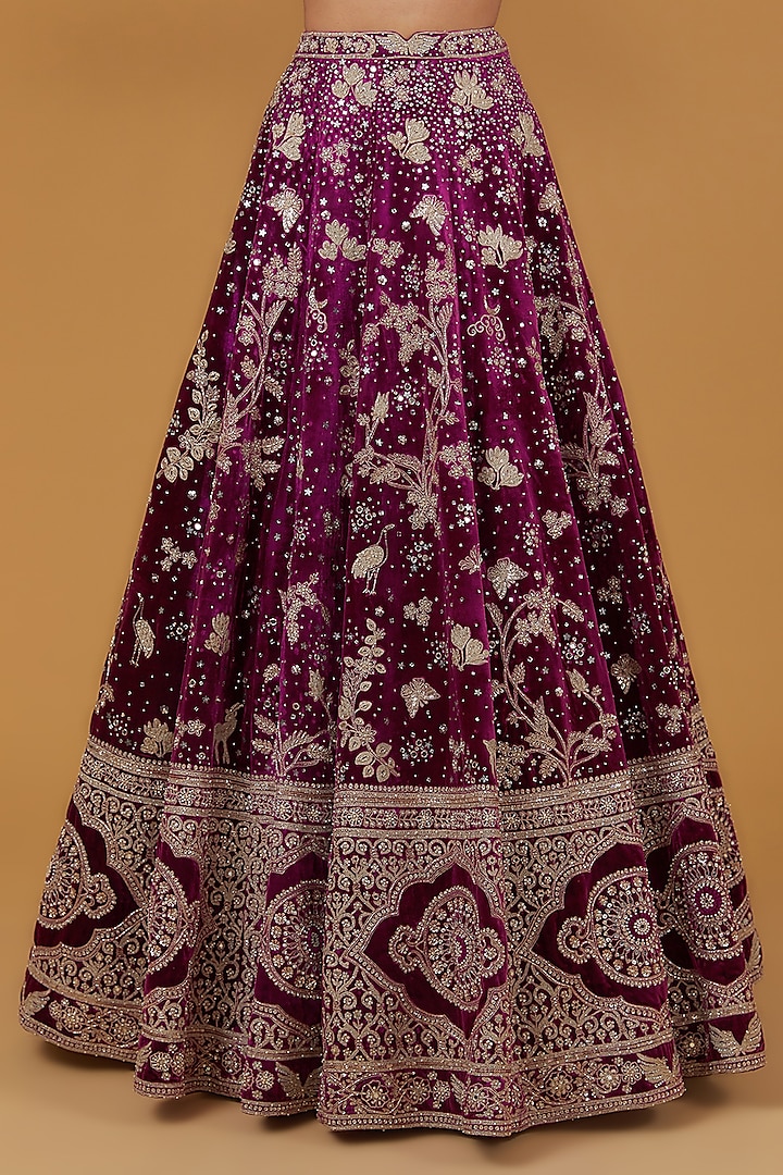 Rani Pink Velvet & Net Dori Hand Embroidered Bridal Lehenga Set by Matsya at Pernia's Pop Up Shop
