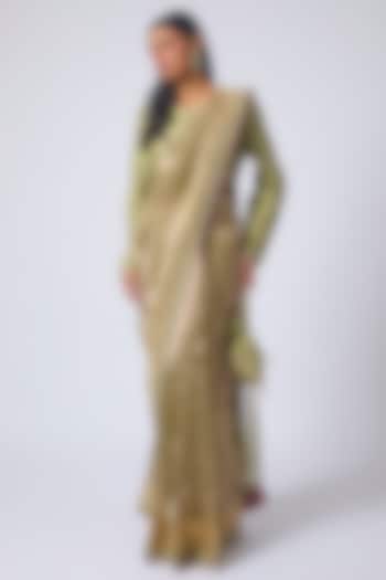 Pista Green Tissue Zardosi Embroidered Wedding Saree Set by Matsya at Pernia's Pop Up Shop