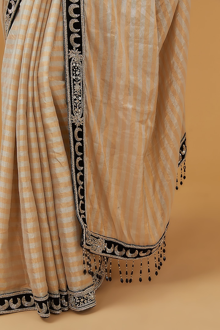 Cream Velvet Dori Embroidered Reception Saree Set by Matsya at Pernia's Pop Up Shop