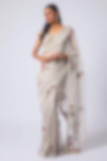Ivory Pure Tissue Zardosi Embellished Reception Saree Set by Matsya at Pernia's Pop Up Shop