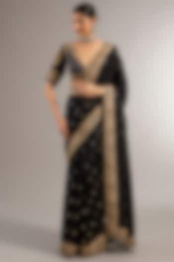 Black Silk Dori Work Reception Saree Set by Matsya at Pernia's Pop Up Shop