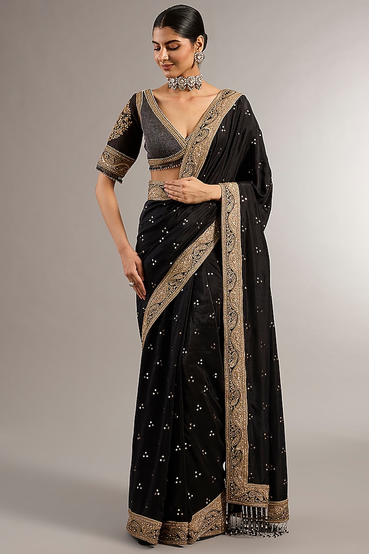 Black Silk Dori Work Reception Saree Set by Matsya at Pernia's Pop Up Shop