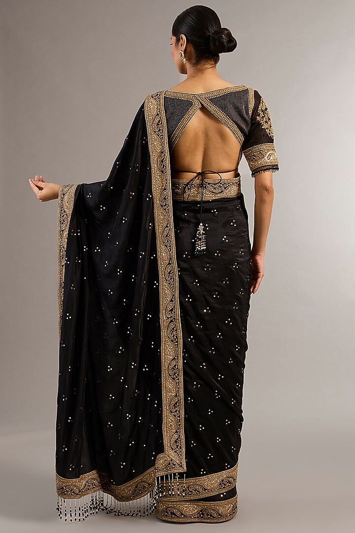 Black Silk Dori Work Wedding Saree Set by Matsya at Pernia's Pop Up Shop