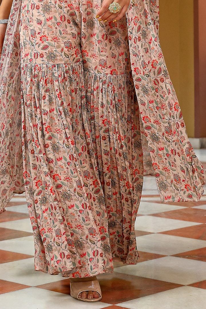 Blush Pink Chanderi Printed Party Wear Sharara Set by MAVISH at Pernia's Pop Up Shop