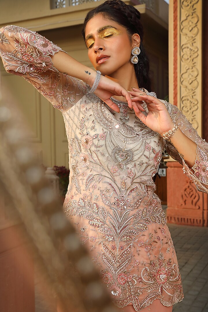 Pink Georgette Embellished Wedding Sharara Set by MAVISH at Pernia's Pop Up Shop