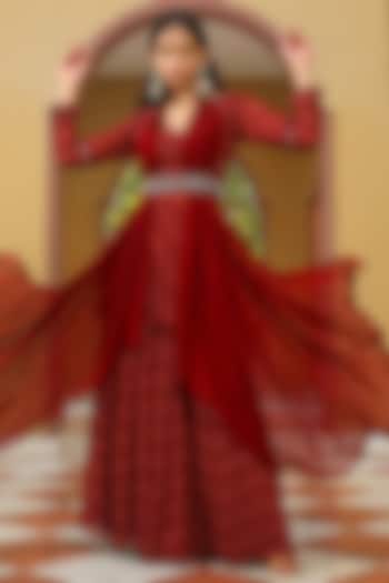 Maroon Georgette Printed Party Wear Sharara Set by MAVISH at Pernia's Pop Up Shop