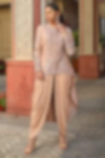 Blush Pink Chanderi & Double Georgette Draped Pant Set by MAVISH at Pernia's Pop Up Shop