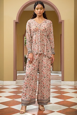 Pink Georgette Printed Co-Ord Set by MAVISH