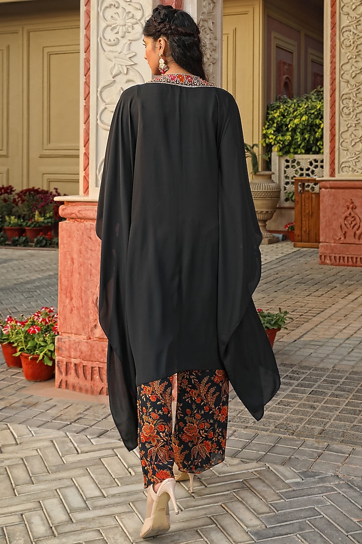 Black Georgette Hand Embellished Kaftan Set by MAVISH at Pernia's Pop Up Shop