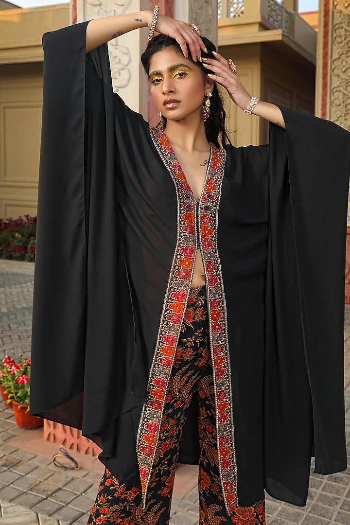 Black Georgette Hand Embellished Kaftan Set by MAVISH at Pernia's Pop Up Shop