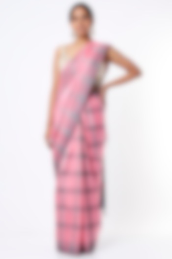 Pastel Pink Striped Saree by Mavuri