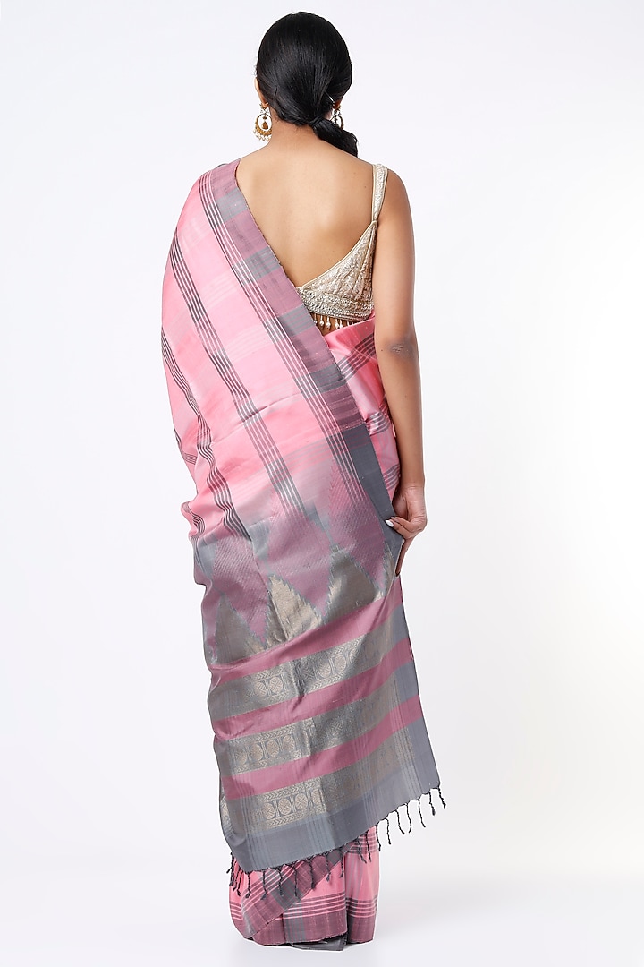 Pastel Pink Striped Party Wear Saree by Mavuri at Pernia's Pop Up Shop