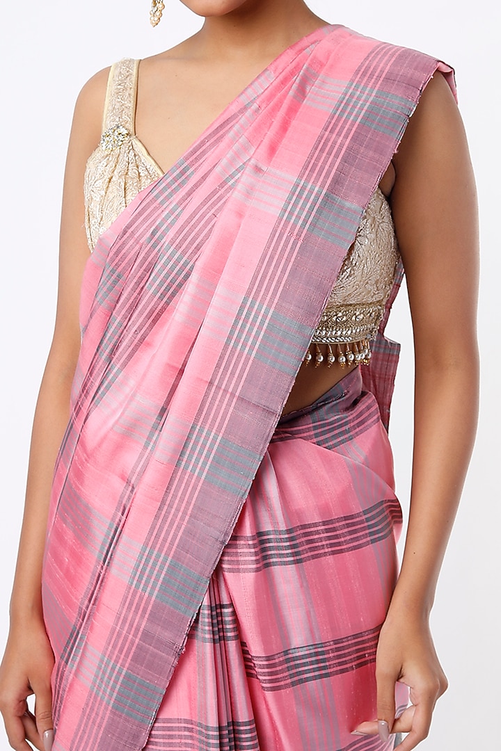 Pastel Pink Striped Party Wear Saree by Mavuri at Pernia's Pop Up Shop