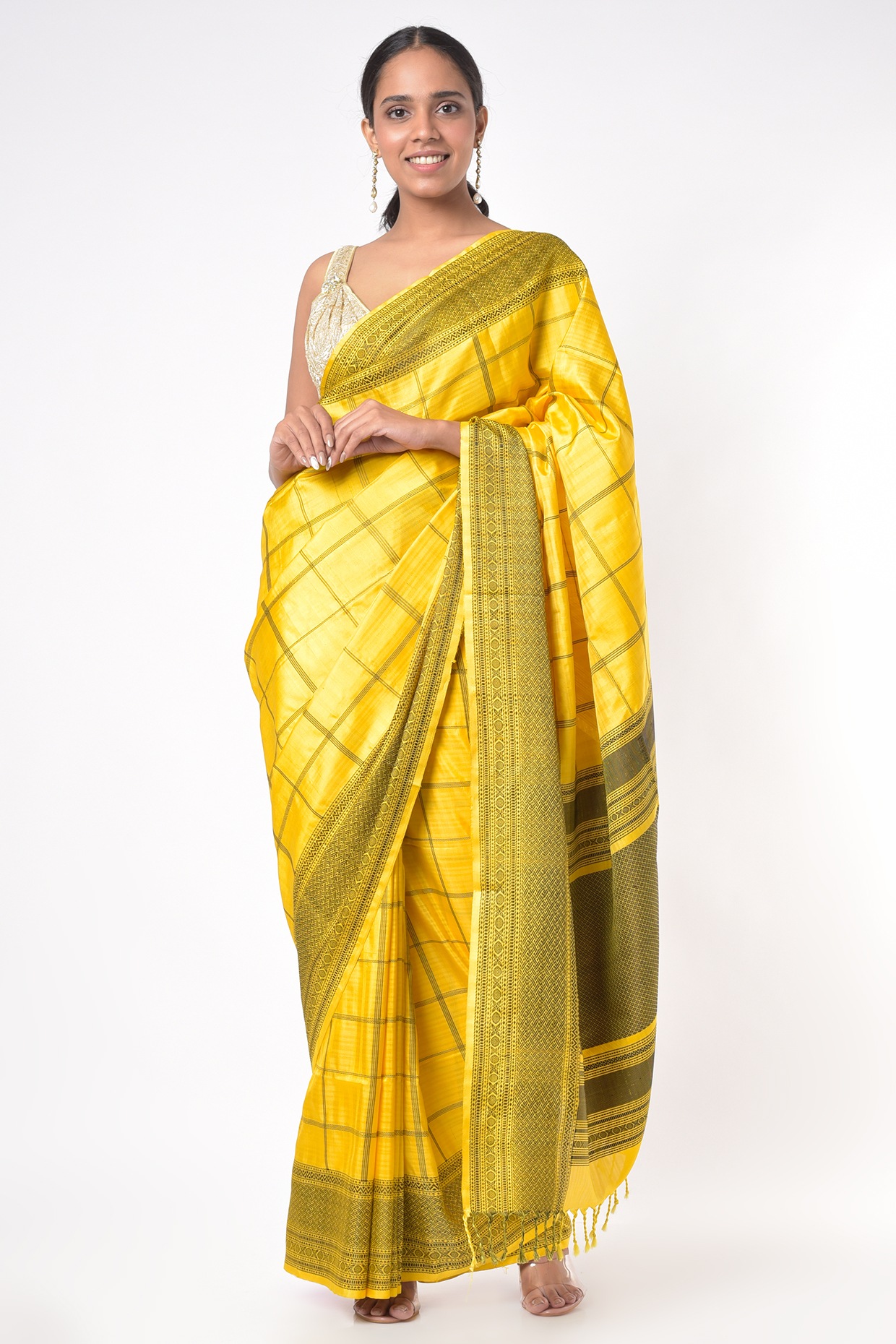 Lemon Yellow coloured Tissue Silk Paithani Saree