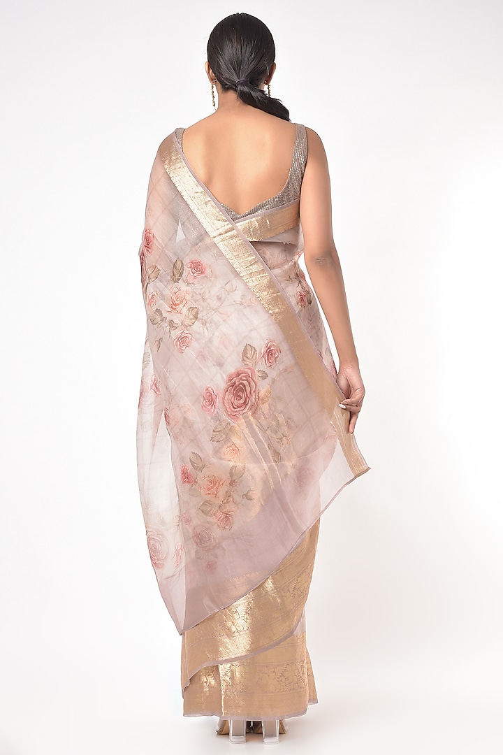 Onion Pink Organza Printed Festive Saree by Mavuri at Pernia's Pop Up Shop