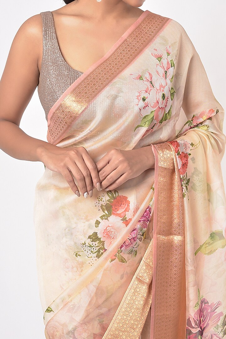 Canyon Peach Digital Printed Festive Saree by Mavuri at Pernia's Pop Up Shop