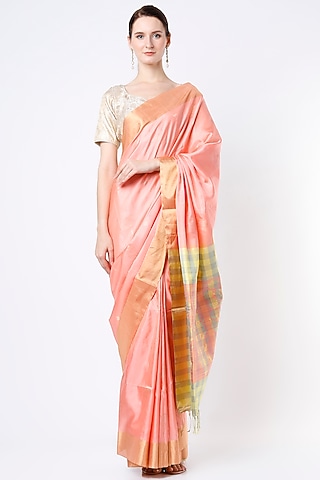 Peach Soft Silk Saree by Mavuri