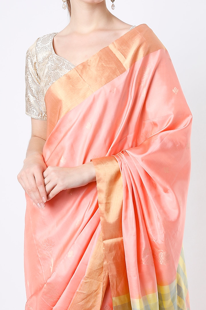 Peach Soft Silk Party Wear Saree by Mavuri at Pernia's Pop Up Shop