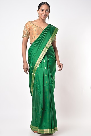 Bottle Green Soft Silk Saree by Mavuri