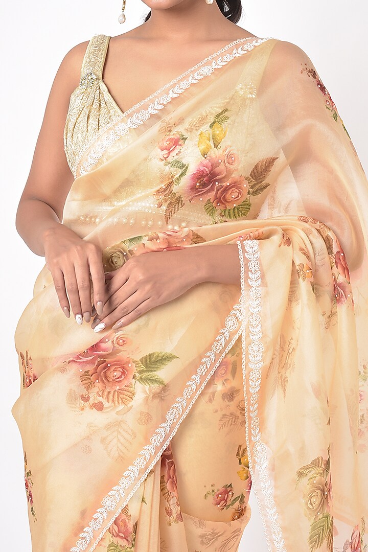 Peach Embroidered & Printed Party Wear Saree by Mavuri at Pernia's Pop Up Shop