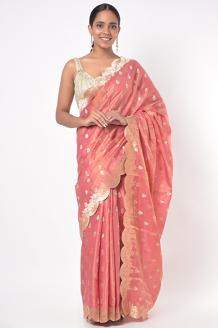 Light Coral Printed Saree by Mavuri